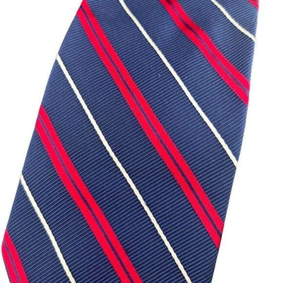 Brooks Brothers Makers Silk Cotton Blend Navy Blue Red and White Tie - Picture 3 of 3